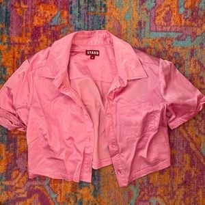 Staud pink shiny cropped button up